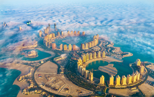 Photographie superbe de l'île artificielle de la Perle du Qatar